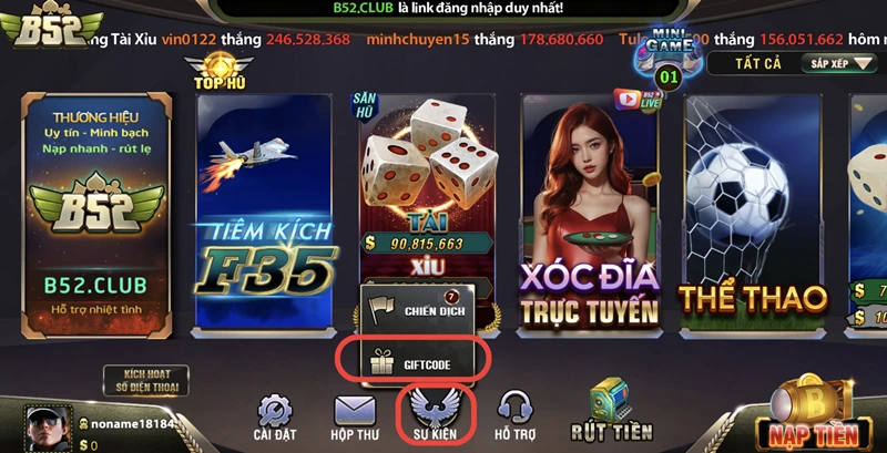 Nhận sử dụng giftcode B52 CLUB