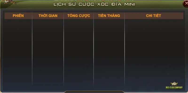 Tính năng lịch sử cược Xóc Đĩa Mini của game thủ