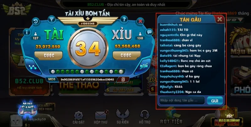 Tính năng tán gẫu tại game tài xỉu bom tấn