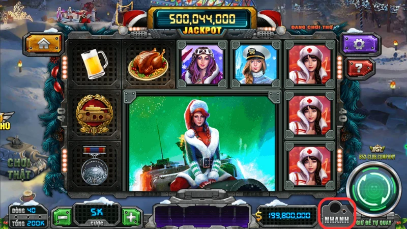 Tính năng tăng tốc vòng quay trong game slot Mỹ Nhân Giáng Sinh